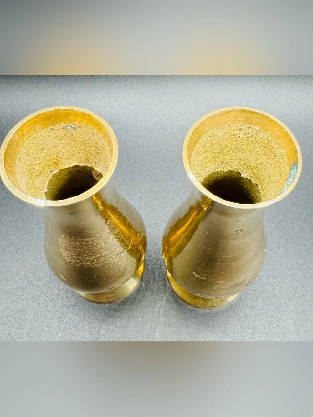 Vintage India Solid Brass Bud Vases Pair Tabletop Decor